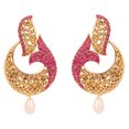 thumbnail image 5 of Sunsoul by Touchstone Indian bollywood white fuchsia fish designer jewelry earrings in antique gold tone for women, 5 of 6