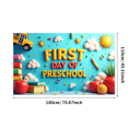 thumbnail image 1 of Colorful Preschool Themed Backdrop Banner with School Bus Books Apples Sun and Clouds for First Day of Preschool Party Decorations Photography Props Classroom Decor Background, 1 of 4