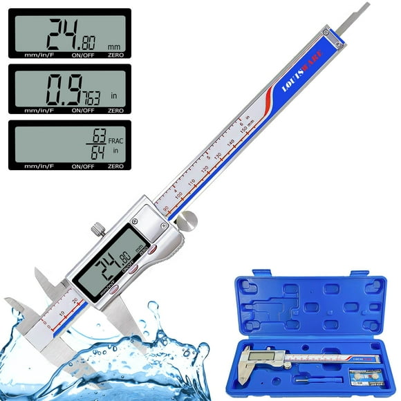 Digital Caliper Vernier Caliper Measuring Tool with Stainless Steel Electronic Micrometer Caliper with Large LCD Screen Auto-Off Feature Easy Switch from Inch Metric Fraction (6 Inch//150 mm)