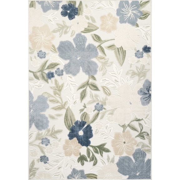 Abani Sakura 4x6 Blue Floral Indoor/Outdoor Area Rug Power-Loomed