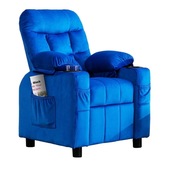 NEORIVER Kids Recliner Chairs for Toddlers, Toddlers Recliner Chair with Cup Holder, Footrest, Side Pockets, Ergonomic Adjustable Velvet Kids Lounge Chair, Comfortable Recliner Chair for Boys Girls