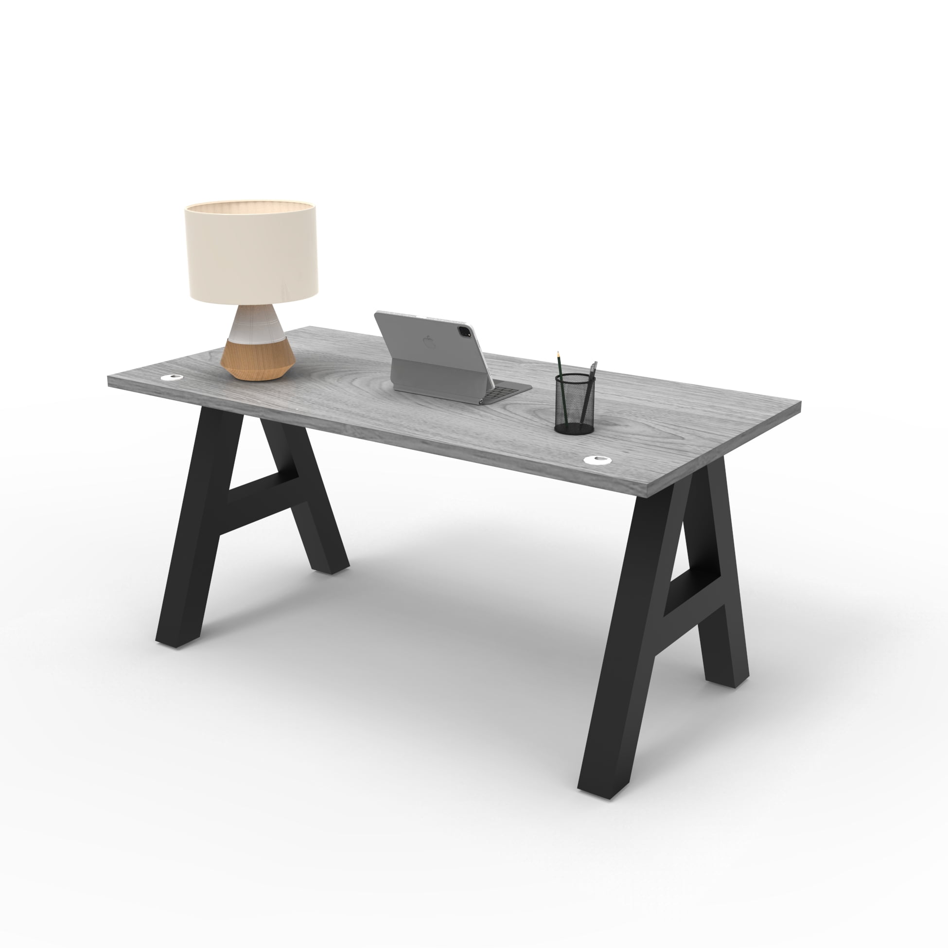 Serenity A-Frame Writing Office Desk for Home and Office, 48"x24" with Gray Oak Desk Top, Black Frame