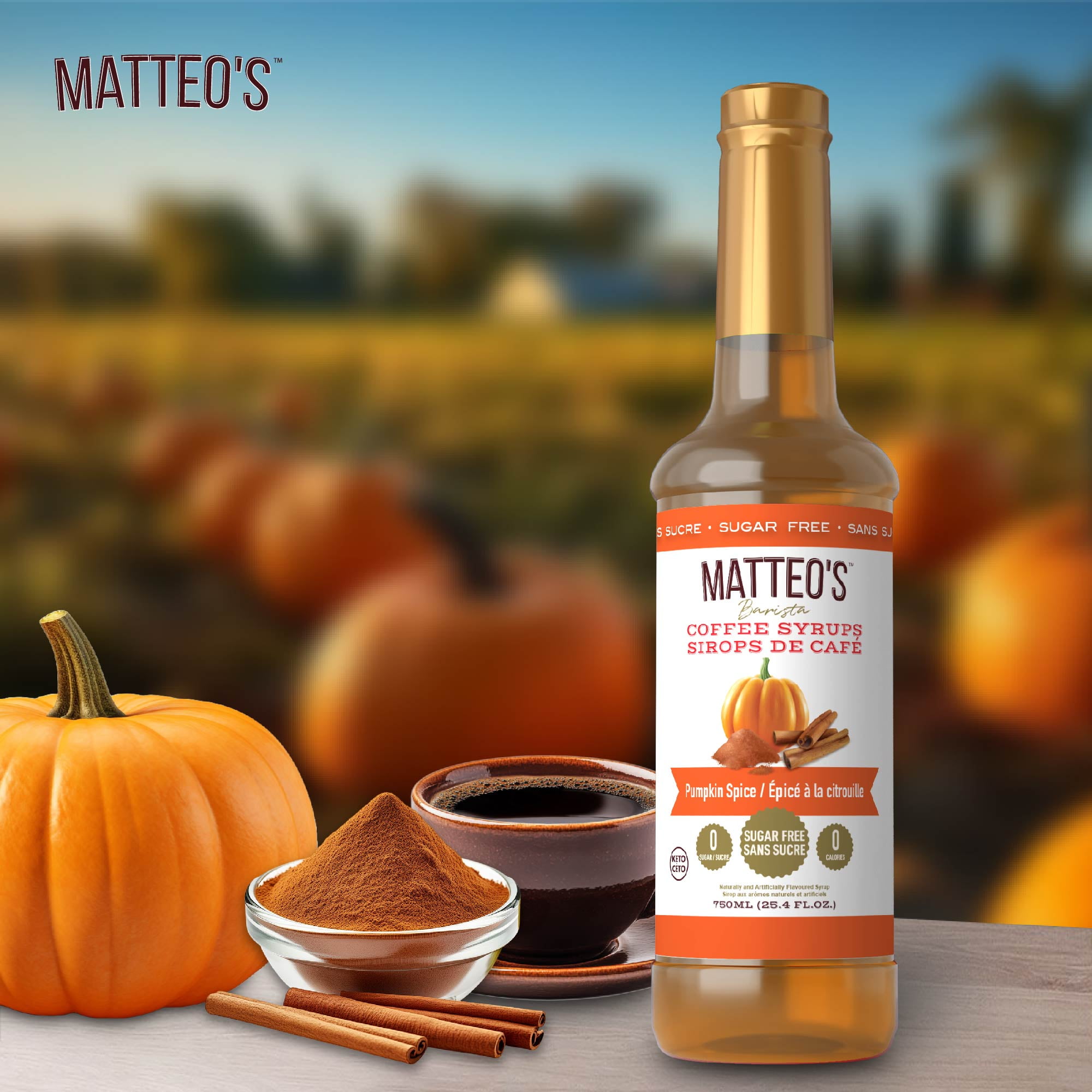 Matteo's Sirop Aromatisant Sans Sucre pour Café, Épice de Citrouille, Délicieux Sirop de Café, 0 Calories, 0 Sucre, Compatible Keto