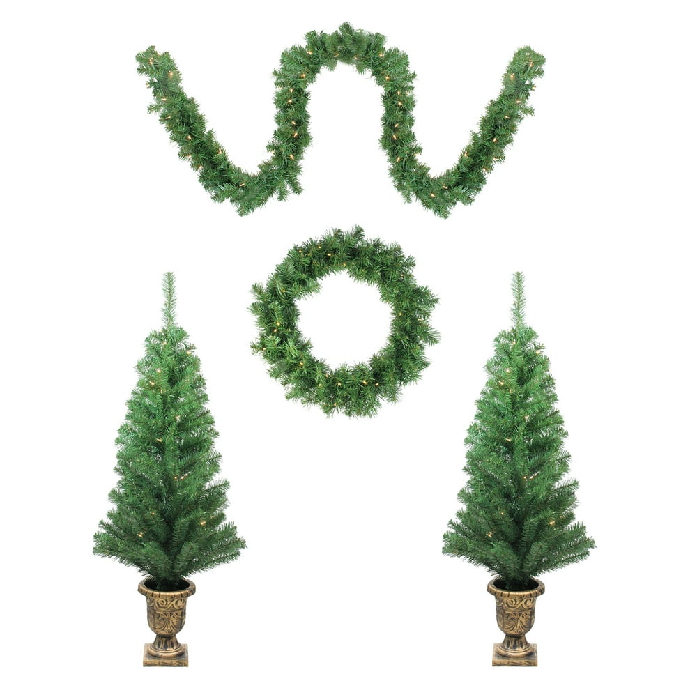 Northlight Prelit Artificial Christmas Trees, Wreath and Garland Set