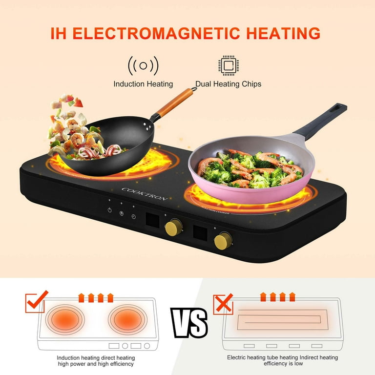 Cooktron Portable Double Burner Electric Induction Cooktop With