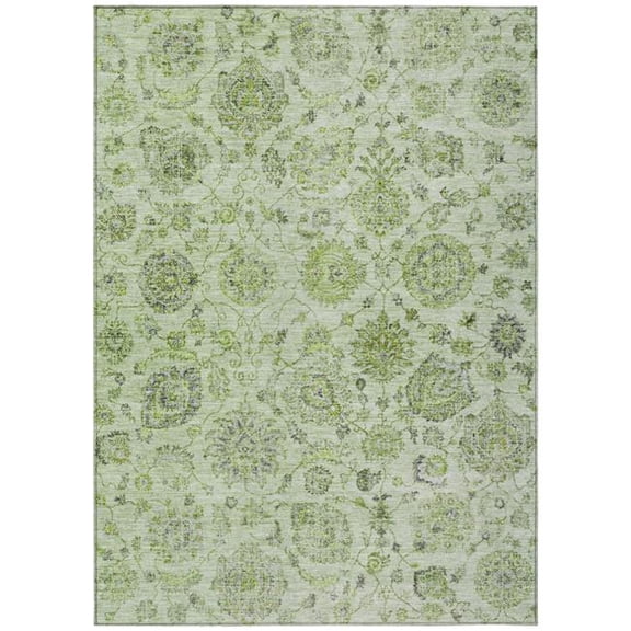 HomeRoots 622101 10 x 14 ft. Artichoke Green & Gray Damask Washable Transitional Indoor & Outdoor Rectangle Area Rug