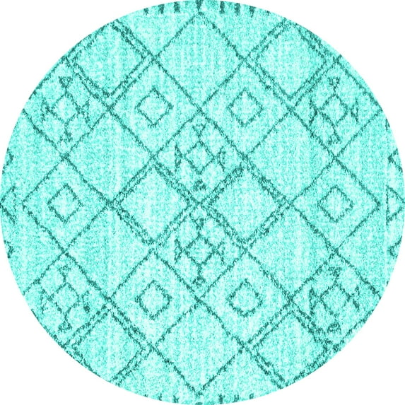 Ahgly Company Machine Washable Indoor Round Solid Turquoise Blue Modern Area Rugs, 5' Round