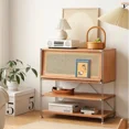 thumbnail image 4 of Librería de ratán de madera maciza, taquilla de vidrio, revistero para apartamentos pequeños, almacenamiento de registros, mueble lateral para TV, 4 of 4