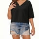 thumbnail image 5 of Sudadera con capucha de viaje,Blusa informal de poliéster con cuello en V y mangas 3/4, talla grande, suave y cómoda para mujer, sopatenor, 5 of 9