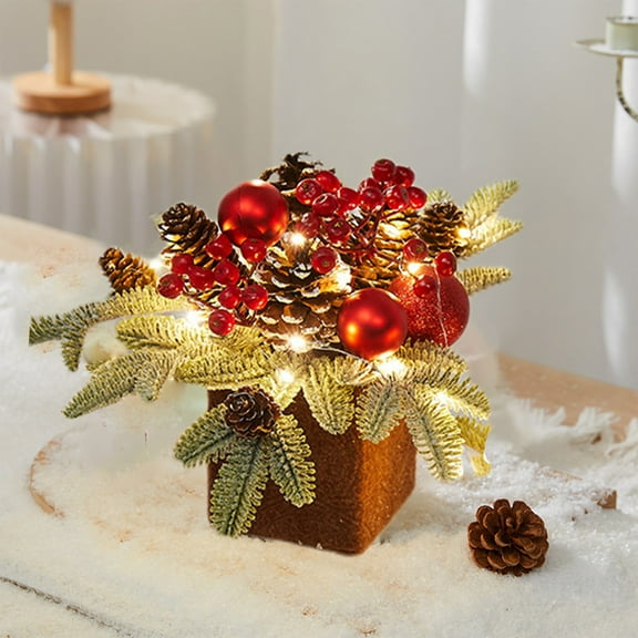 SHIMELE Mini Christmas Tree 25cm Desktop Decoration with String Lights - Festive Holiday Ornament for Home, Office, and Small Spaces