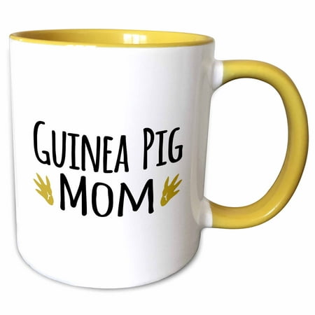 3dRose Guinea Pig Mom - for pet owners - cavy rodent family pets - with brown paw prints - footprints - Two Tone Yellow Mug,