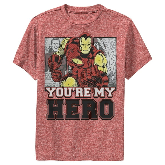 Boy's Marvel Iron Man You're My Hero  Performance Graphic Tee Red Heather Medium