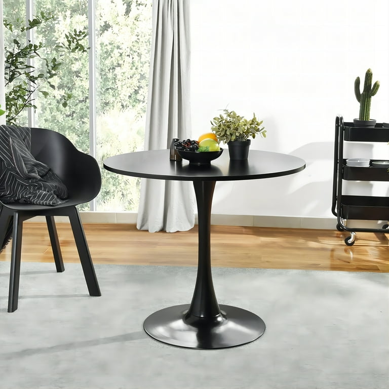 HQZX Mid Century Black Round Dining Table, Coffee Table, 31.5 Inch