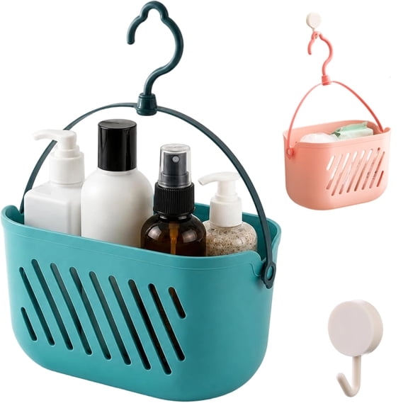 Shower Caddy Hanging with Built-In Hook and Carry Handle, Roomy Basket with Drainage Slots, Hanging Shower Caddy for Dorm, Gym & Travel