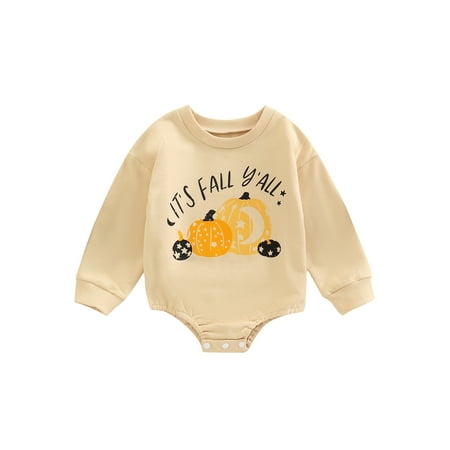 

COUTEXYI Infant Baby Halloween Jumpsuit Cartoon Pumpkin and Letter Print Long Sleeve Crew Neck Romper for Boys Girls
