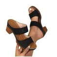 thumbnail image 4 of Xfvqtps Slide Sandals for Women Chunky Block Heel Open Toe Double Straps Hollow out Summer Heeled Sandals Black, 4 of 9