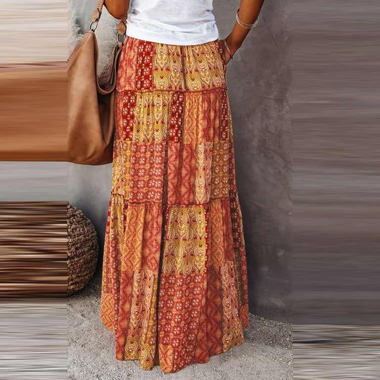 Orange boho maxi skirt hot sale
