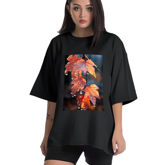Plus Size Shirt for Women Black Tops for Women Short Sleeves Shirt for Women Maple Leaves T Shirt Crewneck Shirt for Women XS
