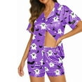 thumbnail image 3 of Tnhcen Women's 2 Piece Purple Halloween Graphic Pajama Set Button Down Short Sleeve Lapel Shirt Pjs Shorts Lounge Set S-2XL Multicolor, 3 of 5