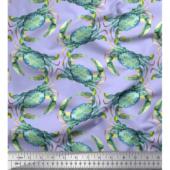 Soimoi Blue Silk Fabric Crabs Ocean Fabric Prints By Yard 42 Inch Wide