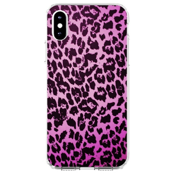 DistinctInk Clear Shockproof Hybrid Case for iPhone XR (6.1" Screen) - TPU Bumper, Acrylic Back, Tempered Glass Screen Protector - Pink Purple Leopard Skin Spots