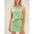 thumbnail image 2 of Two Piece Skirt Sets for Women Vacation Outfits Skirt Crew Neck Top Lounge Sets Light Green XXL, 2 of 6