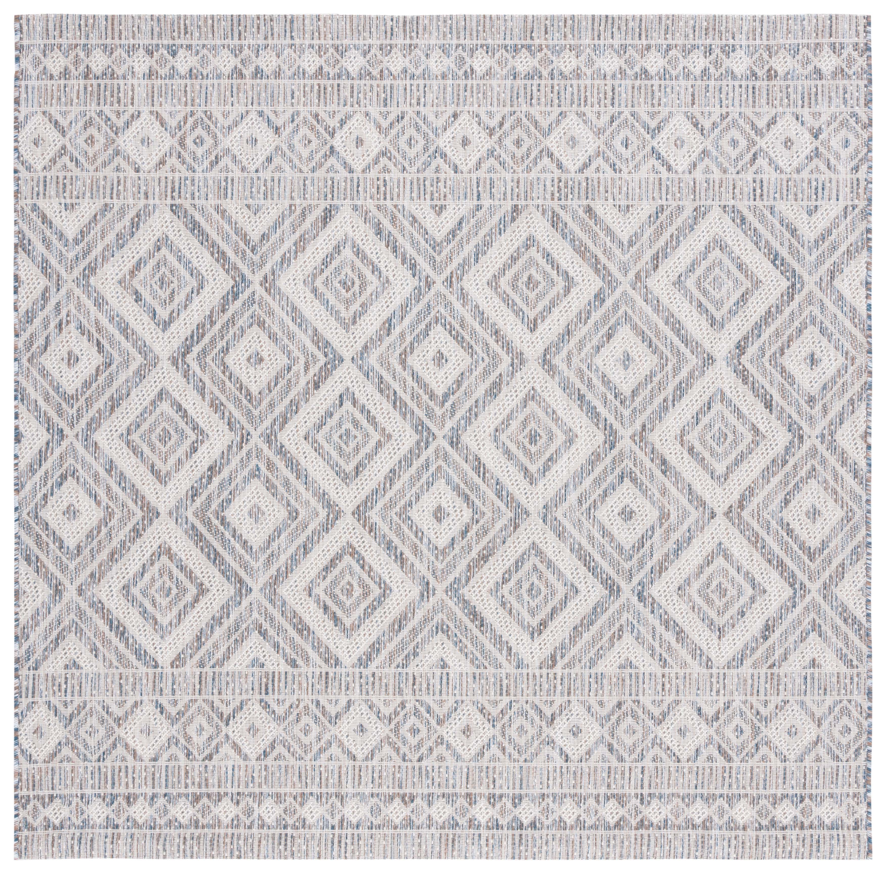 Safavieh Courtyard Wyatt Geometric Indoor/Outdoor Area Rug, Ivory Blue/Beige, 6'7" x 6'7" Square
