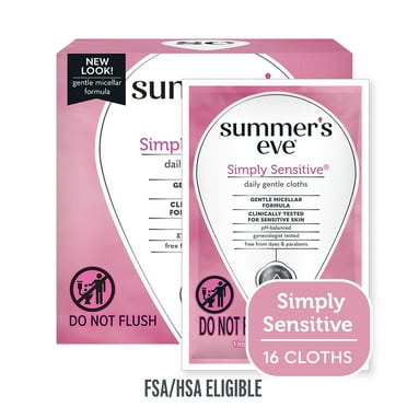 Summer’s Eve Simply Sensitive Daily Feminine Wipes, Removes Odor, pH Balanced, 16 count