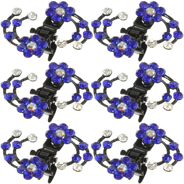 6 piezas Mini horquilla de diamantes de imitación para mujer, niña, pinza para el cabello, pinzas para el cabello con flor de ciruelo, accesorios para el cabello de novia (azul oscuro)