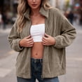 thumbnail image 5 of larppty Women's Bomber Jacket Corduroy Ribbed Zip Up Long Sleeve Winter Coat Fall Outerwear with Pockets (Grey, L), 5 of 7