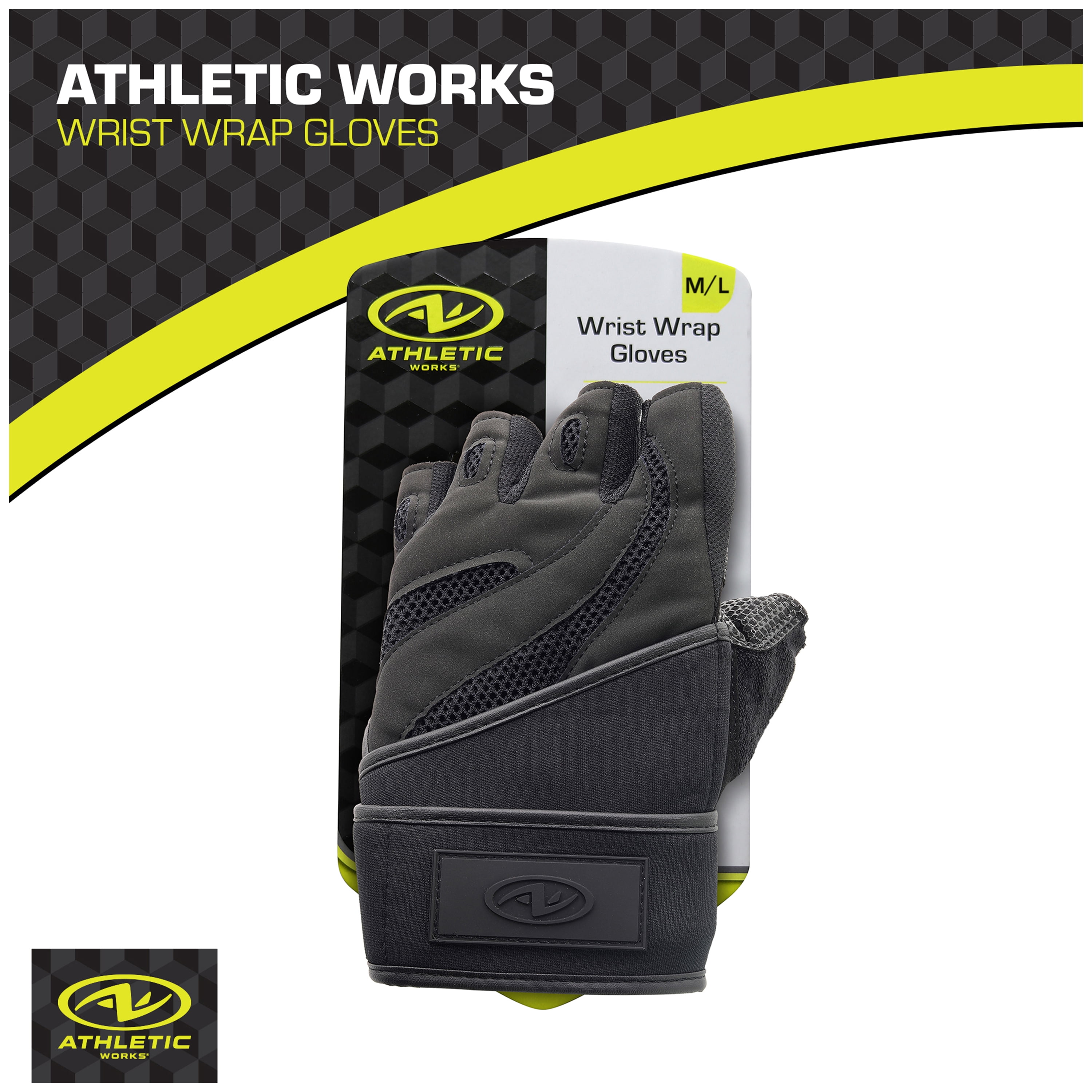 Athletic Works Classic Wrist Wrap Weight Lifting Gloves, M/L