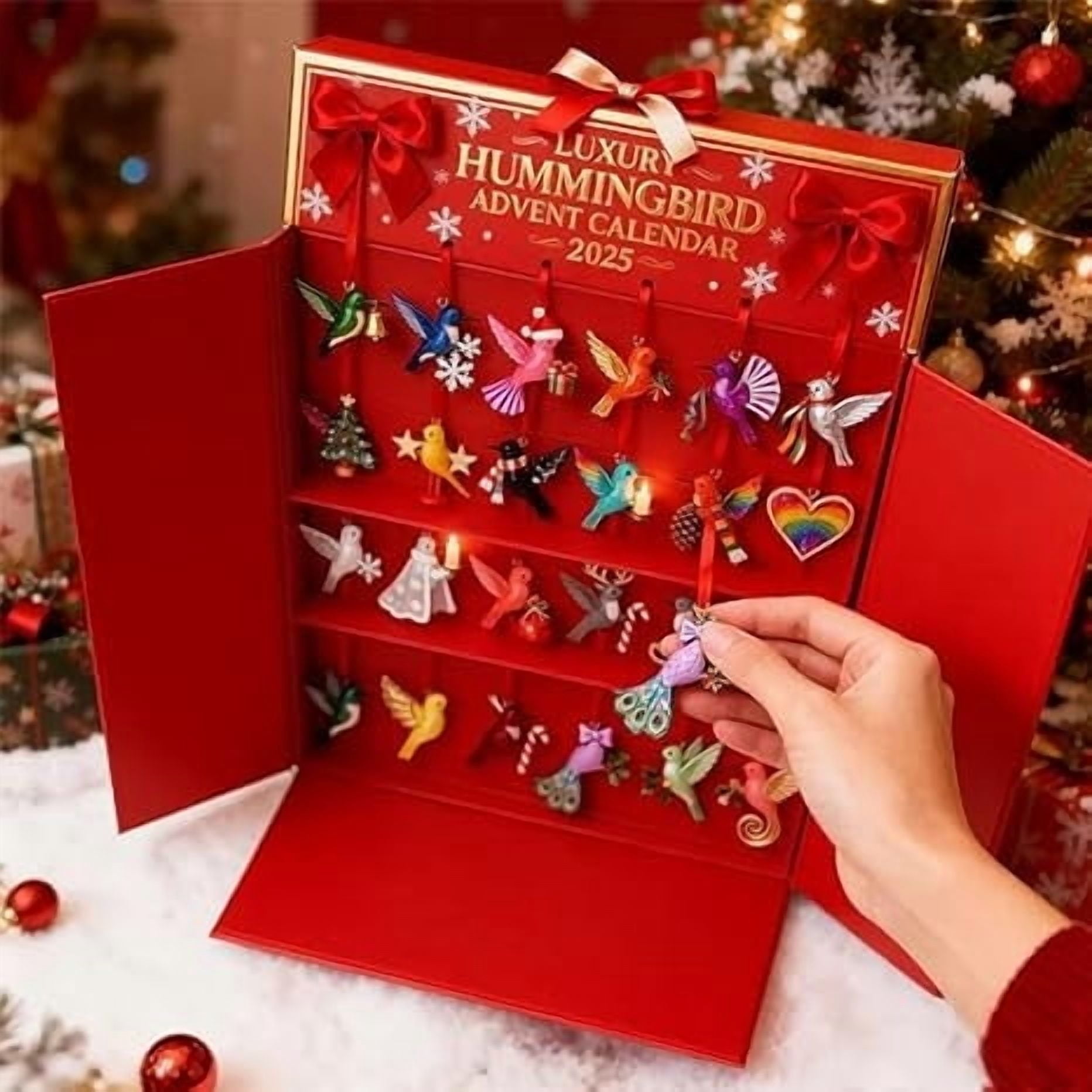 YiJuHui 3pcs Hummingbird Advent Calendar, 24 Unique Bird Ornaments, Festive Christmas Countdown Decor, Nature Inspired Holiday Tree Decoration