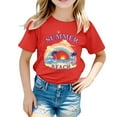 thumbnail image 1 of Zhuashum T-Shirts Fille Manches Courtes Haut Graphique Lettre Coupe Ample Col Rond pour Enfants Vêtements Rétro Rouge 1-2 Ans, 1 of 3