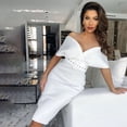 thumbnail image 4 of PIKADINGNIS Sexy Deep V Neck Off Shoulder Dress Women Elegant Evening Party Bodycon Midi Dress High Waist with Belt Summer Dresses, 4 of 6