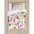 thumbnail image 1 of Vines Duvet Cover Set Twin Size, Spring Theme Singing Birds Rose Blossoms Leaves Pattern, Decorative 2 Piece Bedding Set with 1 Pillow Sham, Lime Green Plum and Pistachio Green, by Ambesonne, 1 of 3