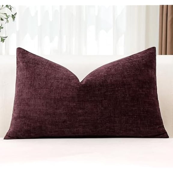 Eryueer Chenille Cushion Covers 40x60 cm Soft Decorative Throw Pillow Covers 16x24 Inch Lumbar Cushion Case Solid Pillowcases for Couch Sofa Living Room Bed Home Decor (Bordeaux Red)