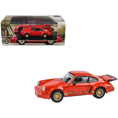 Porsche 911 Carrera RSR 3.0 Guards Red with Gold Stripes and Wheels 1/64 Diecast Model Car by Paragon