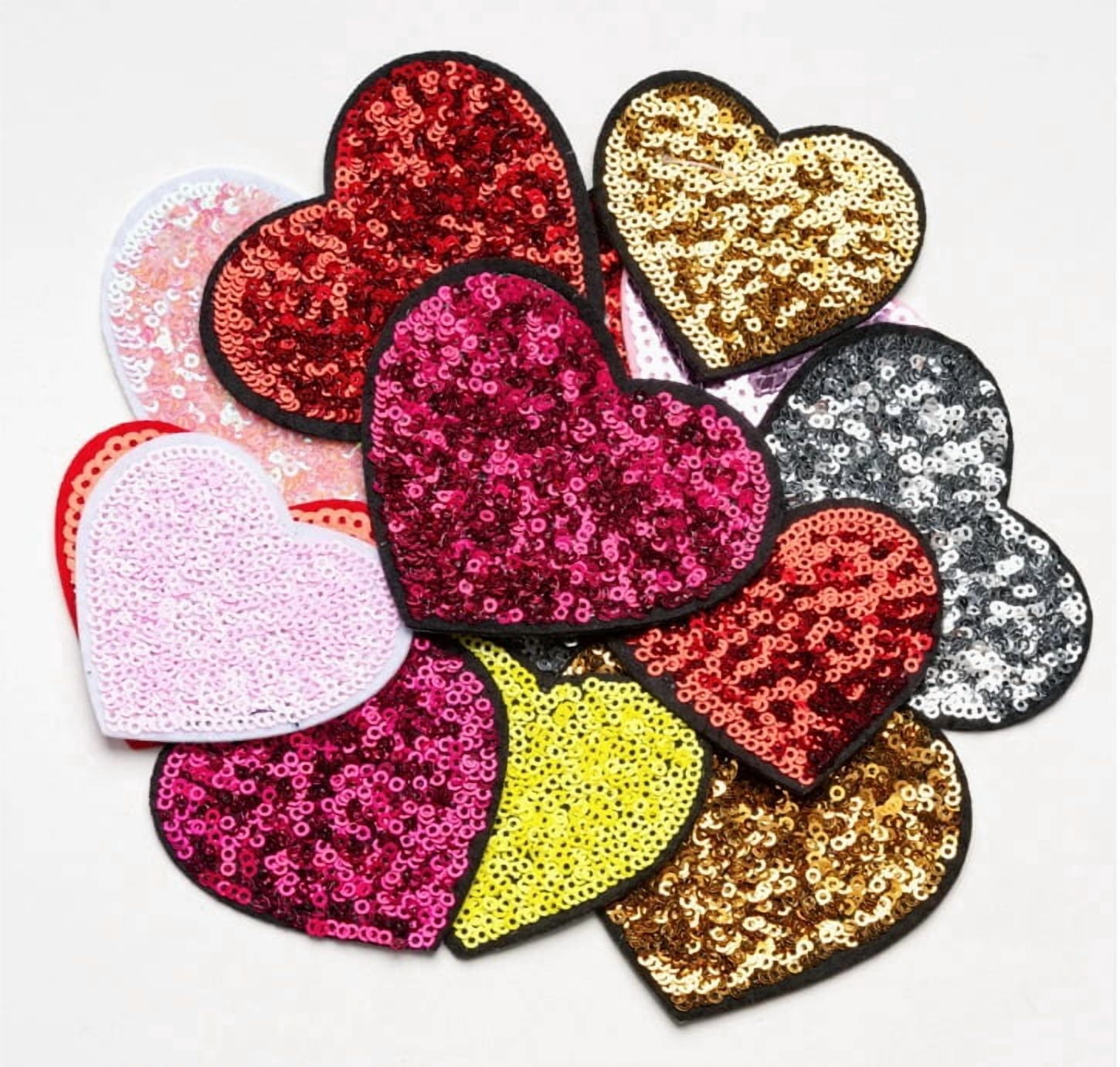10 Packs of Colorful Heart-Shaped Embroidered Sequin Patches - Self-Adhesive Decorative Repair Patches for Clothes, Shoes, and Bags