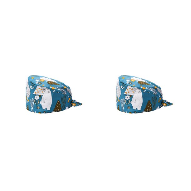 Qarigey Gorros de cirugía en forma de calabaza Ajustable Varios patrones Sombreros de operación Oso polar azul 2Conjunto
