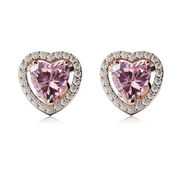 Paris Jewelry 24k Rose Gold Halo Heart Created Pink Sapphire Stud Earrings plated