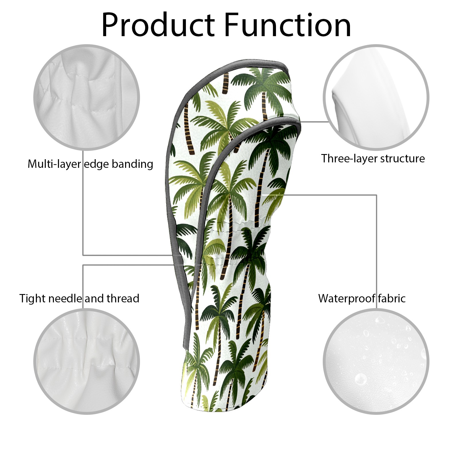 Golf Club Covers, Palm Tree While Premium PU Leather Driver Hybrid Putter Head Covers with Velvet Lining, Waterproof Golf Gifts for Men Women