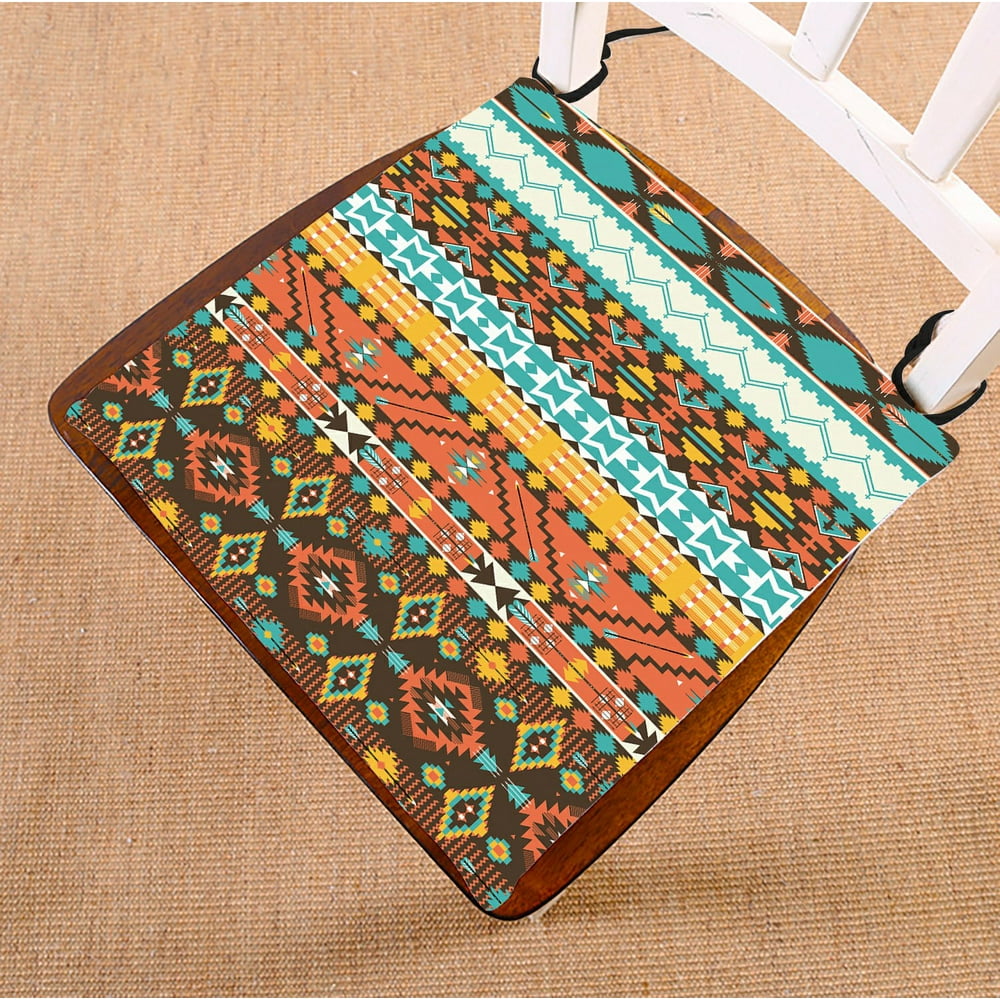 PHFZK Geometric Chair Pad, Colorful Aztec Bohemian Style Seat Cushion