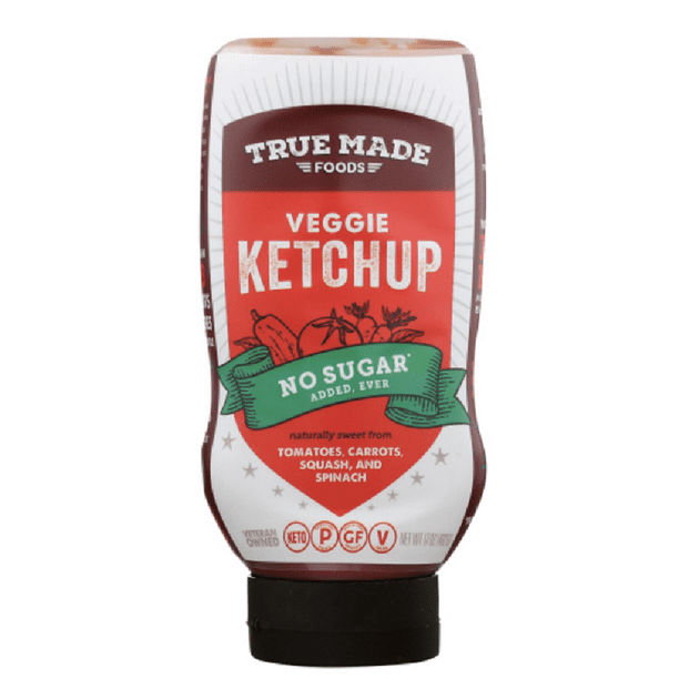 True Made Foods Gluten Free Vegan Veggie Ketchup No Sugar Added, 17 oz