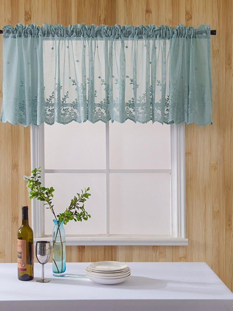 Vintage Style Lace Coffee Curtain Home Windows White Floral Sheer Voile Valances 