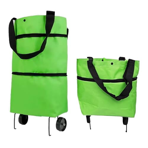 Collapsible Shopping Grocery Bag With Wheels Rolling Tote Bag With Wheels Large Reusable Shopping Bags Foldable Cart(Green,Large)