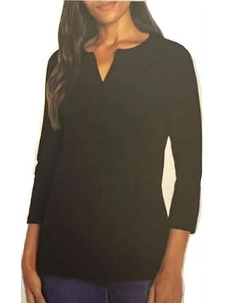 Orvis Women's Short Sleeve V-Neck Tunic Knit Top (Black,XS) 