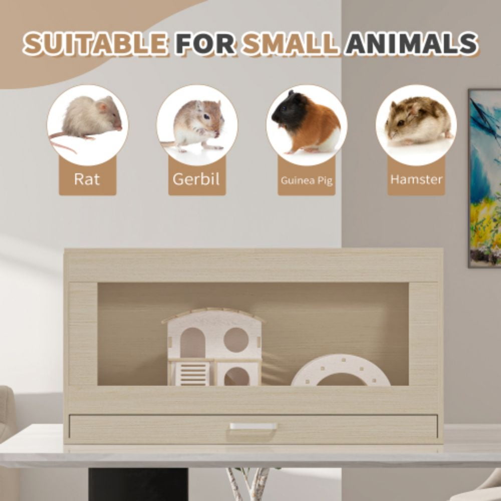 M optimized Hamster Habitat Cage, Wooden Hamster Cage With Storage Cabinet & Drawer, Openable Top, Bridges, Guinea Pig Cage for Small Pet Gerbil Hedgehog