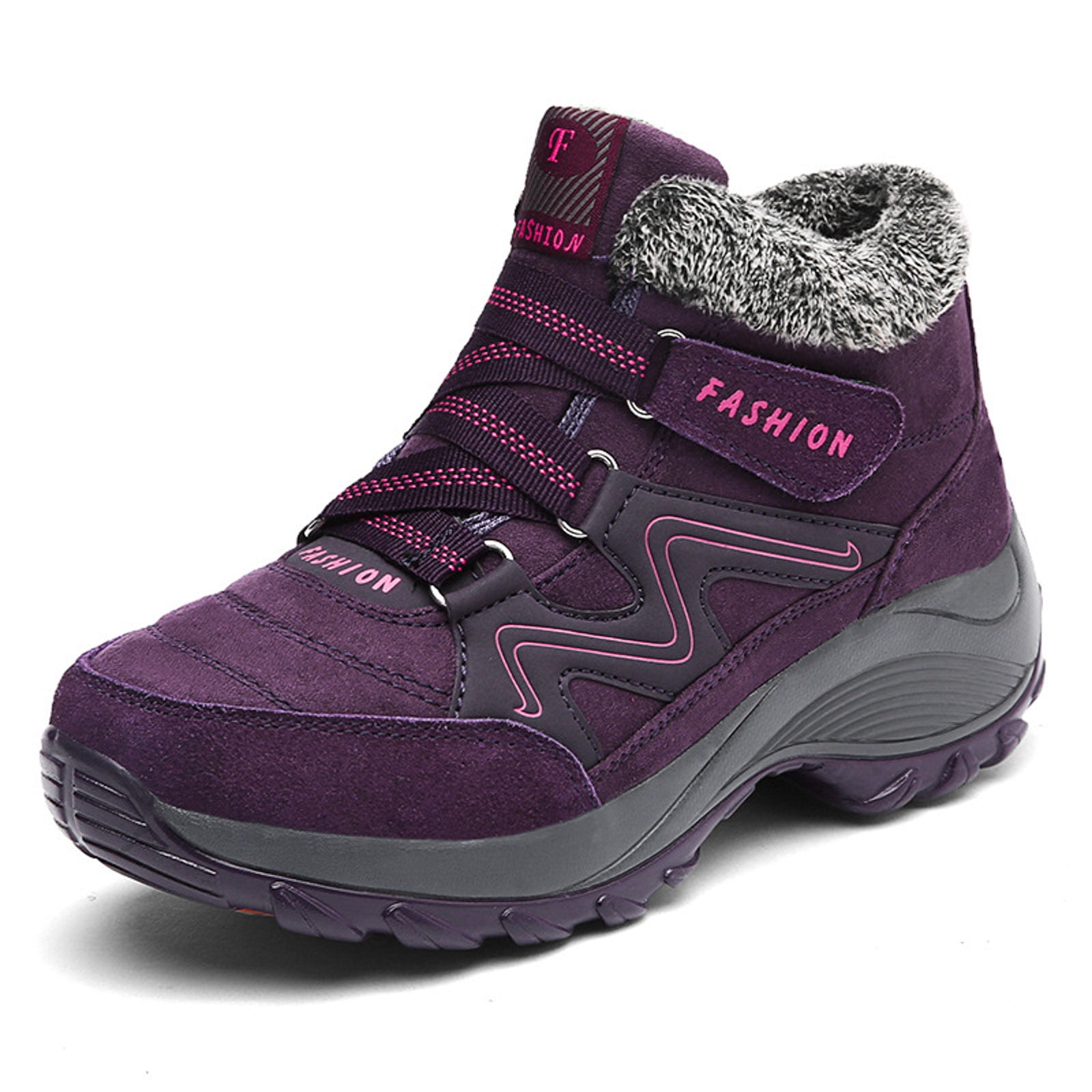CAICJ98 Womans Winter Boots Warm Lined Waterproof Ankle Booties Outdoor Hiking Shoes Winter Boots for Women (Purple,Size 9)