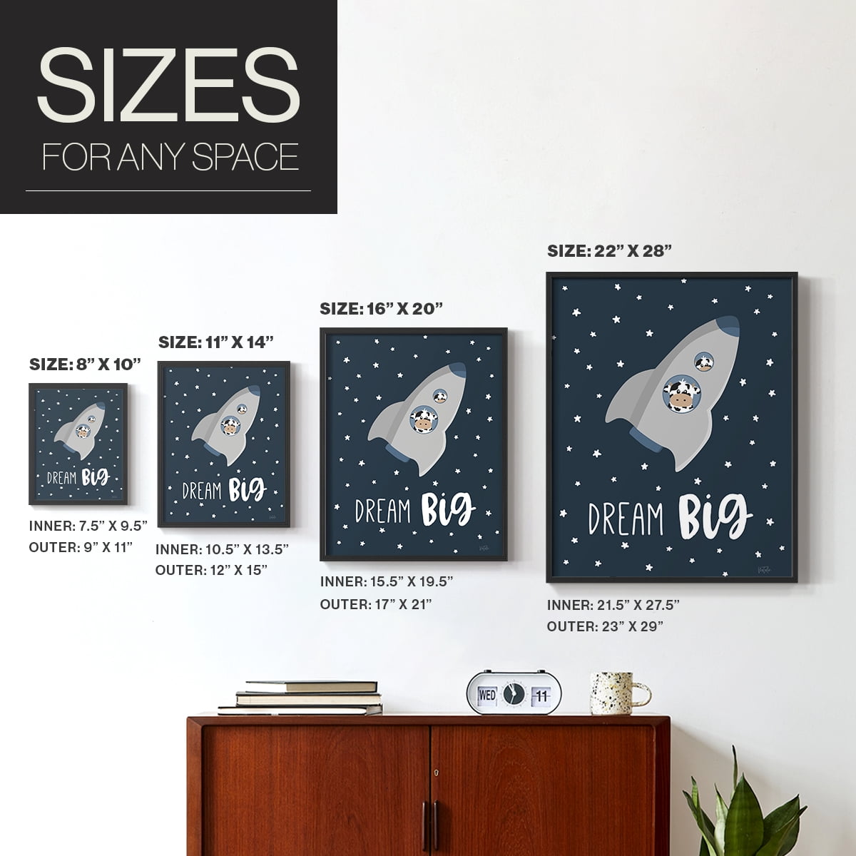 Cow in Space I in Paper Solid Wood 22 x 28 Framed Print