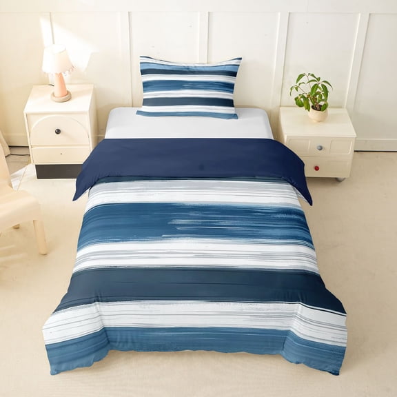 Homewish Grunge Blue Lines Twin Duvet Cover,Abstract Aesthetic Twin Bedding,Navy Blue Reversible,2 Pieces,1 Duvet Cover and 1 Pillowcase